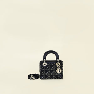 Christian Dior Black Strass Cannage Mini Lady Dior Bag