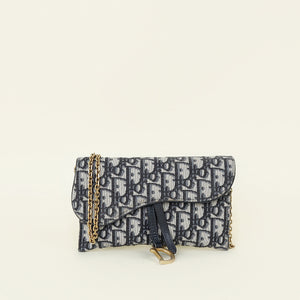 Christian Dior Blue Oblique Saddle Wallet on Chain