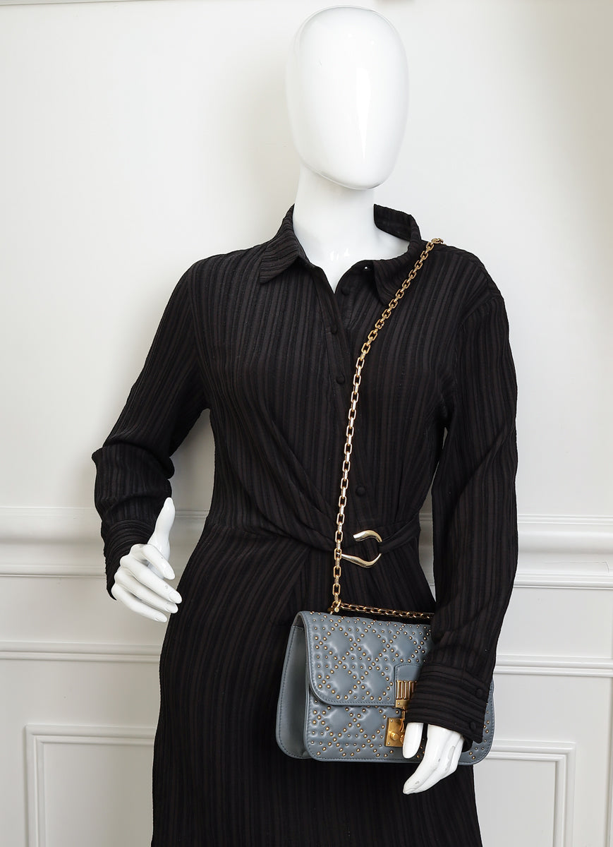 Christian Dior Bluish Grey Cannage Studded DiorAddict Flap Bag-Christian Dior-THE CLOSET