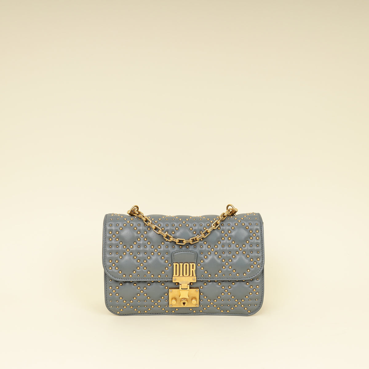 Christian Dior Bluish Grey Cannage Studded DiorAddict Flap Bag