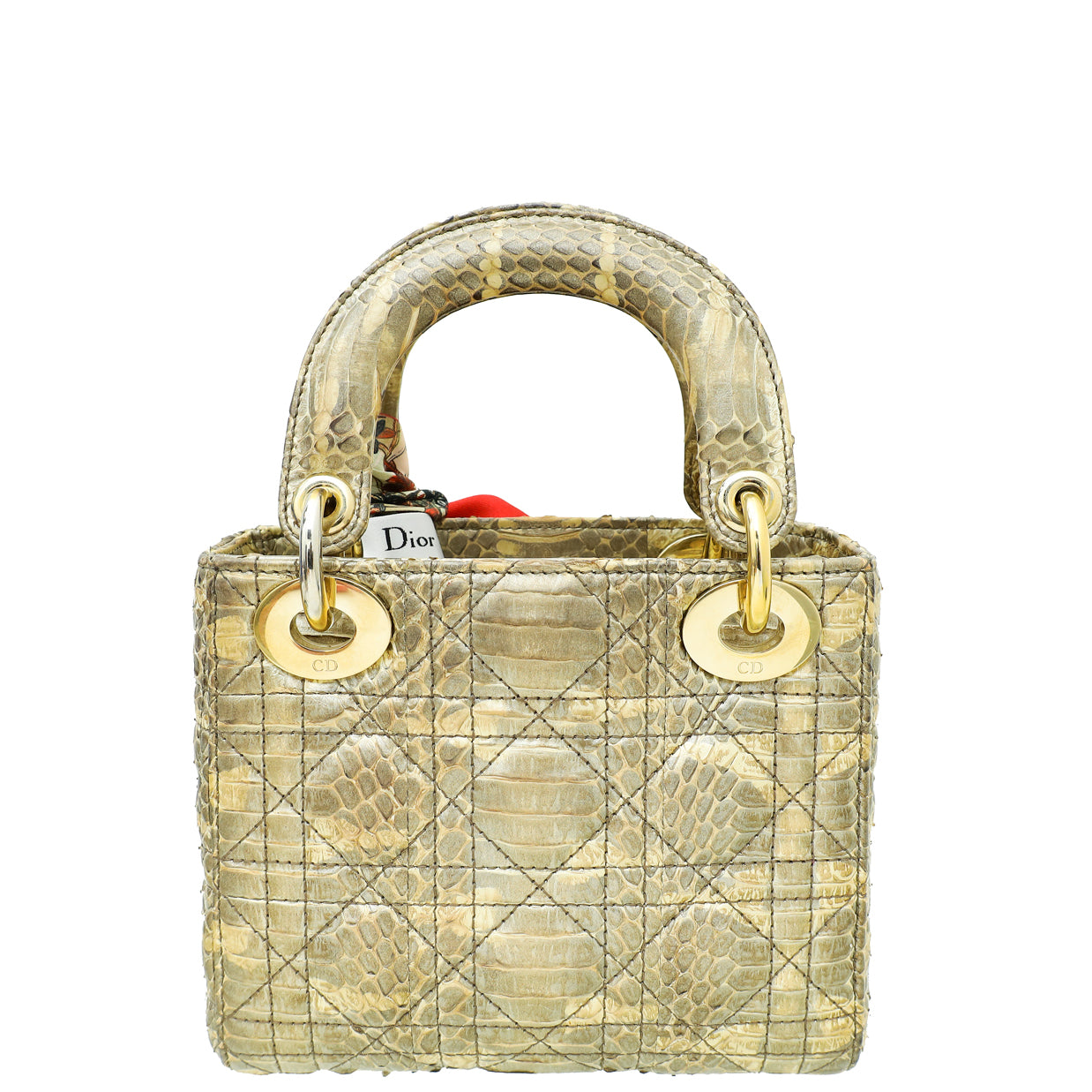 Christian Dior Golden Beige Python Lady Dior Mini Chain Bag W/ Twilly-Christian Dior-THE CLOSET