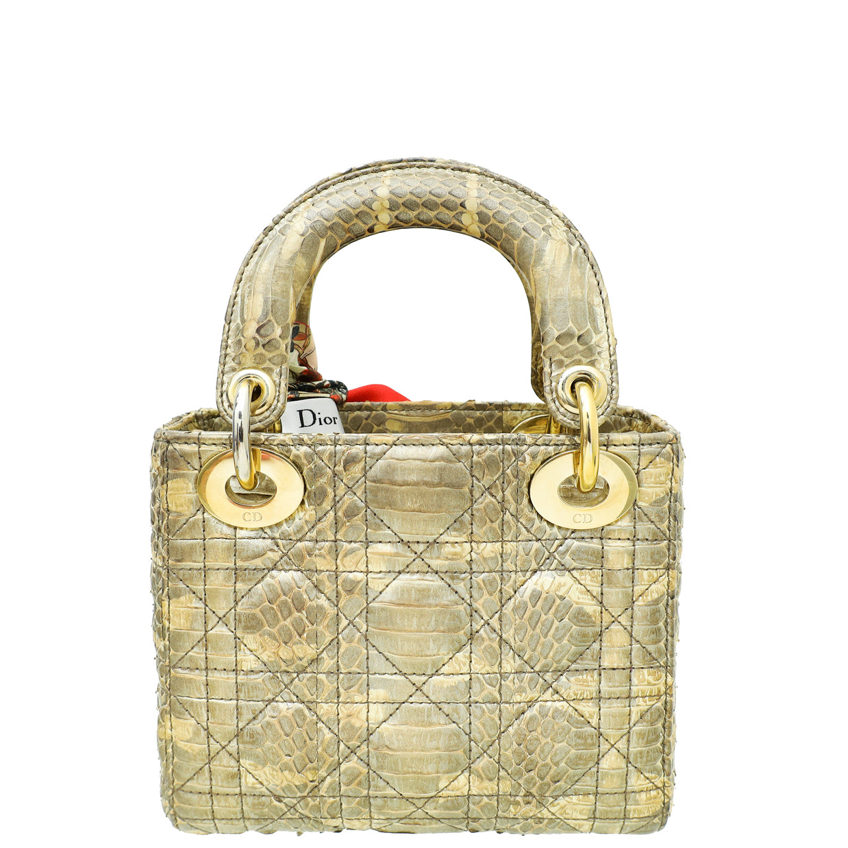 Christian Dior Golden Beige Python Lady Dior Mini Chain Bag W/ Twilly