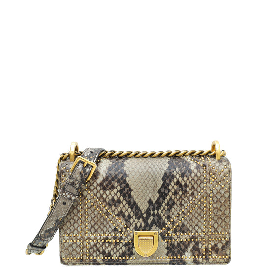 Christian Dior Grey Python Diorama Studs Small Bag