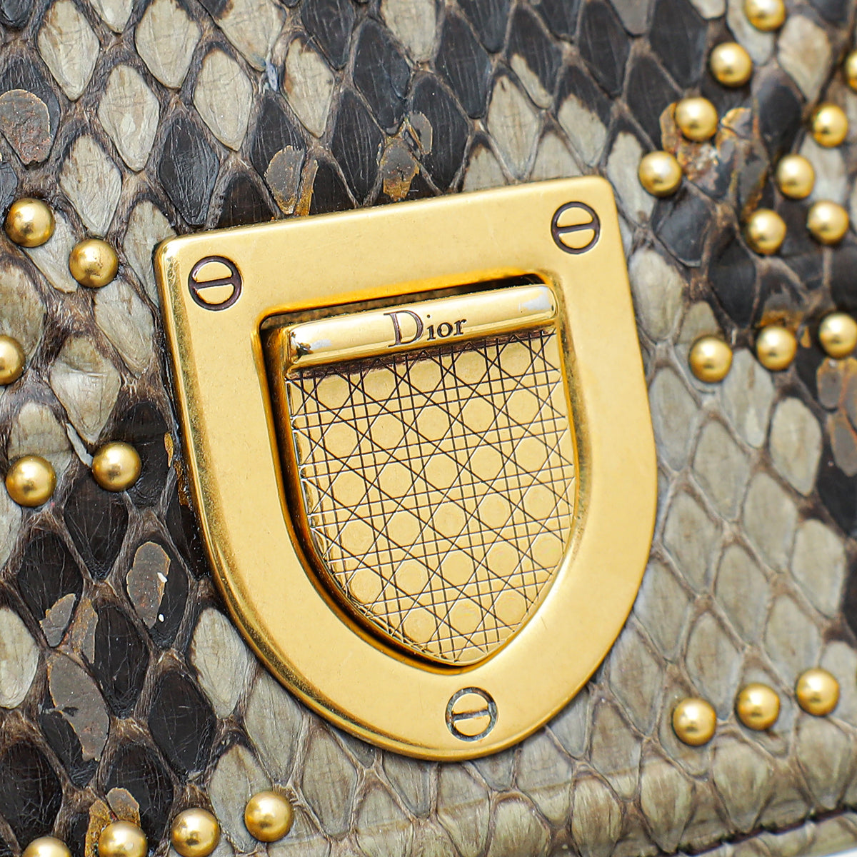 Christian Dior Grey Python Diorama Studs Small Bag