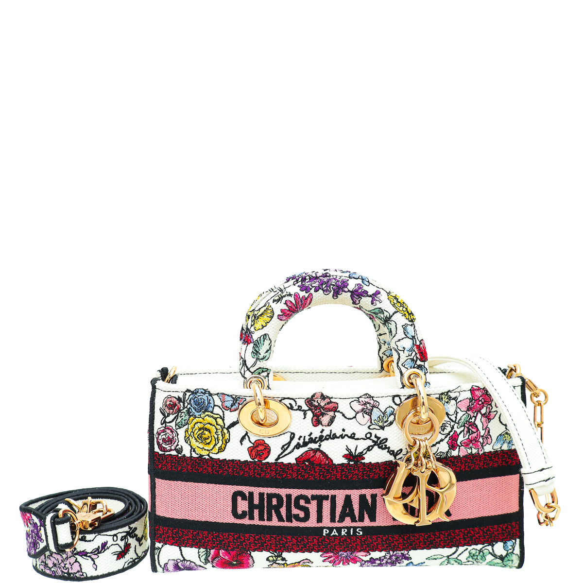 Christian Dior White Multicolor Lady D-Joy Embroidered Medium Bag-Christian Dior-THE CLOSET