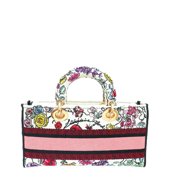 Christian Dior White Multicolor Lady D-Joy Embroidered Medium Bag