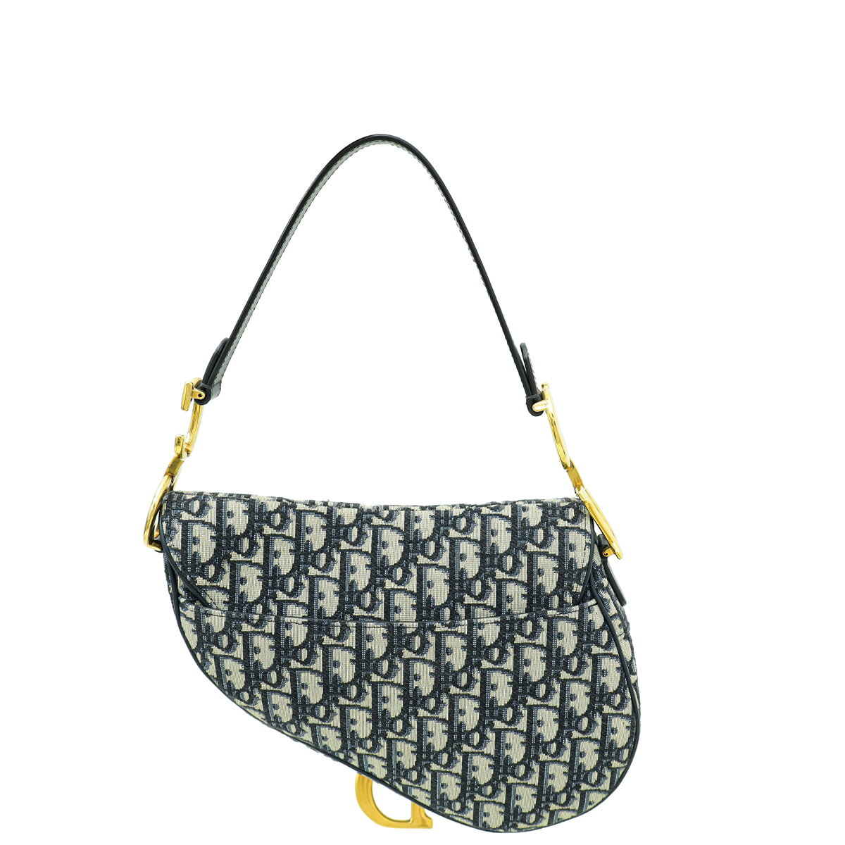 Christian Dior Navy Blue Oblique Saddle Medium Bag W/ Strap-Christian Dior-THE CLOSET