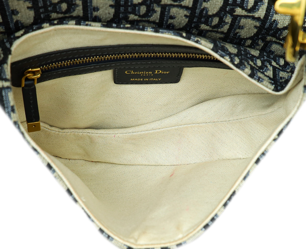Christian Dior Navy Blue Oblique Saddle Medium Bag W/ Strap