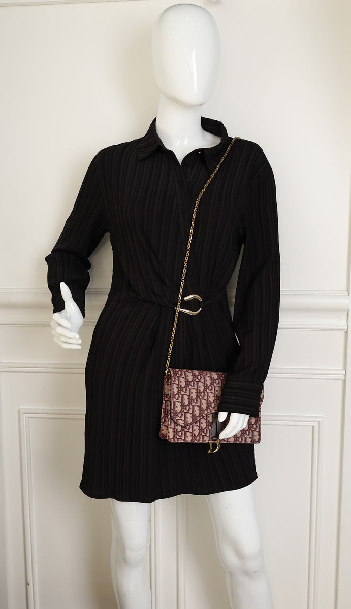 Christian Dior Burgundy Oblique Saddle Chain Pouch-Christian Dior-THE CLOSET
