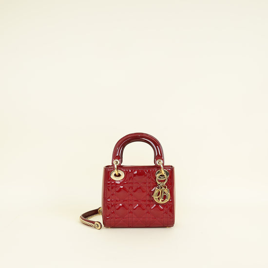 Christian Dior Cherry Red Lady Dior Mini Chain Bag
