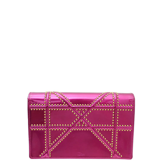 Christian Dior Fuchsia Studded Diorama Wallet on Chain