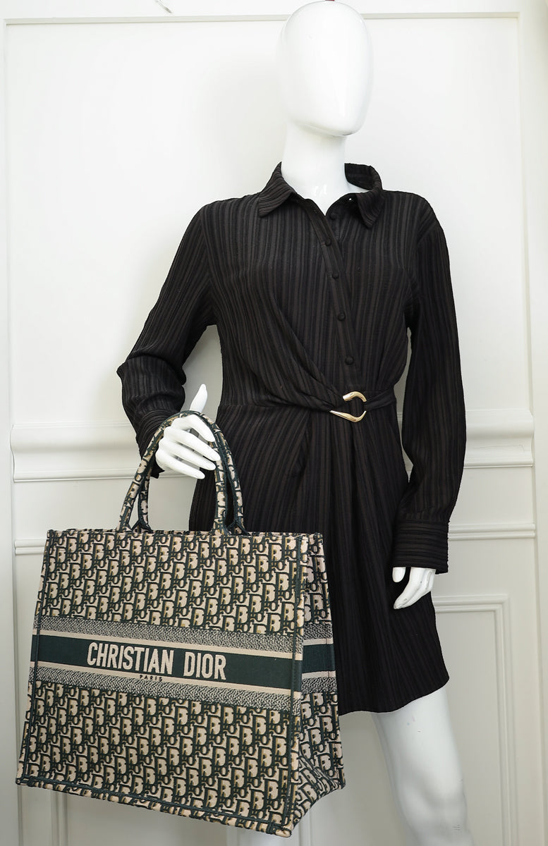 Christian Dior Dark Green Oblique w/ "ALANOUD" Embroidery Book Tote Large Bag