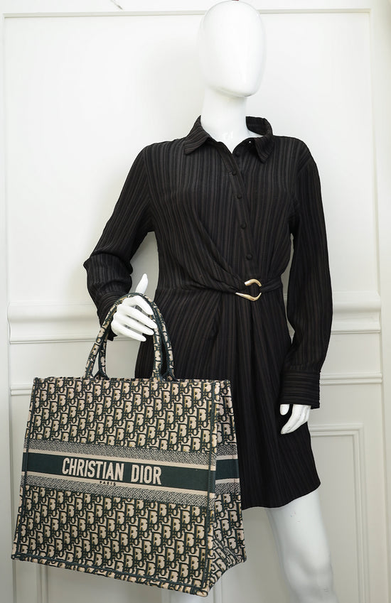 Christian Dior Dark Green Oblique w/ "ALANOUD" Embroidery Book Tote Large Bag
