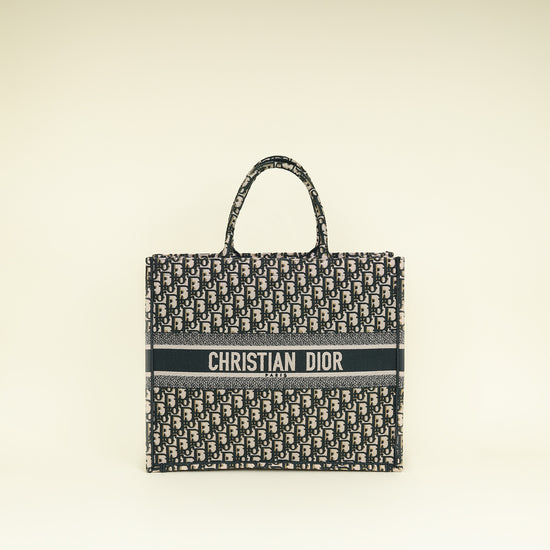 Christian Dior Dark Green Oblique w/ "ALANOUD" Embroidery Book Tote Large Bag