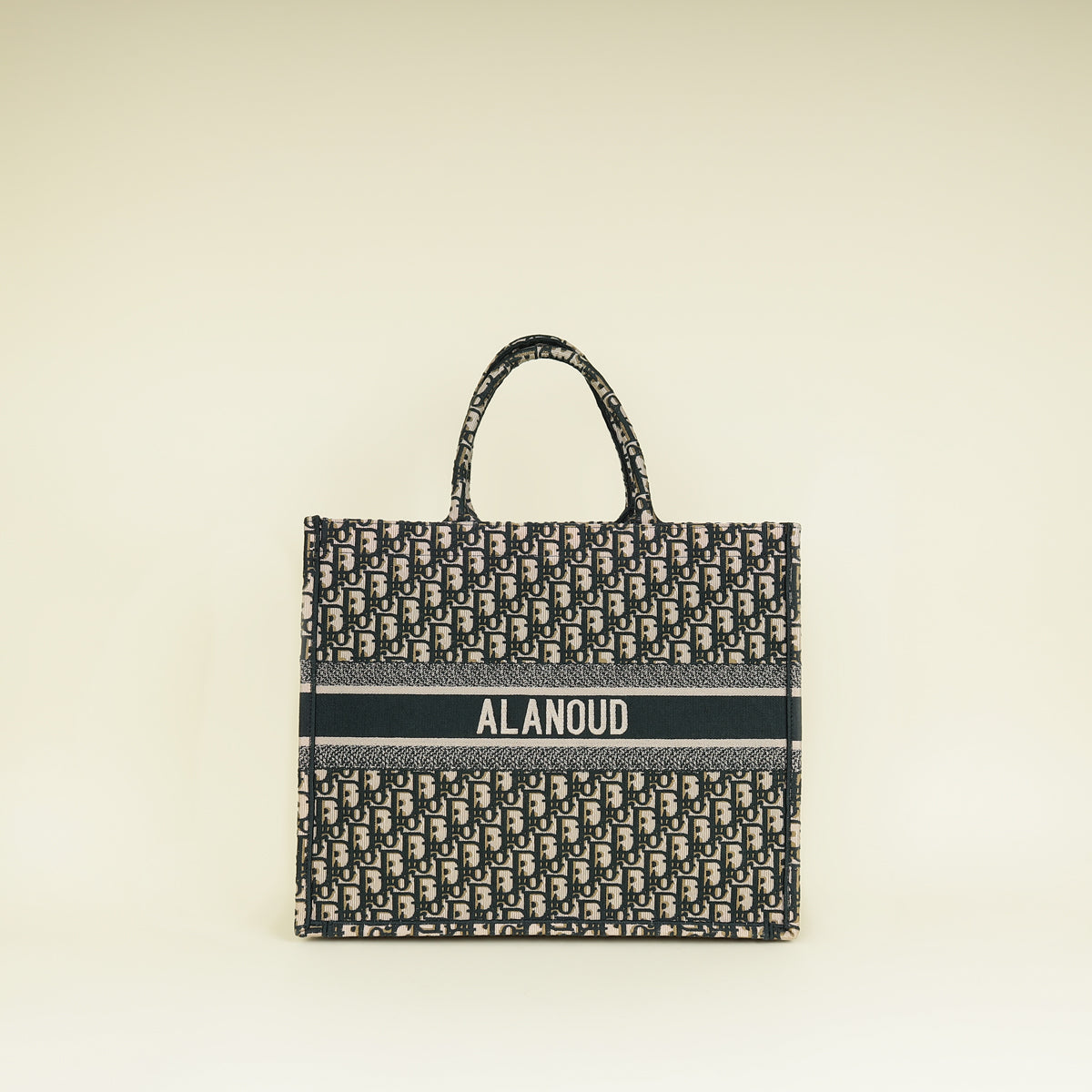 Christian Dior Dark Green Oblique w/ "ALANOUD" Embroidery Book Tote Large Bag