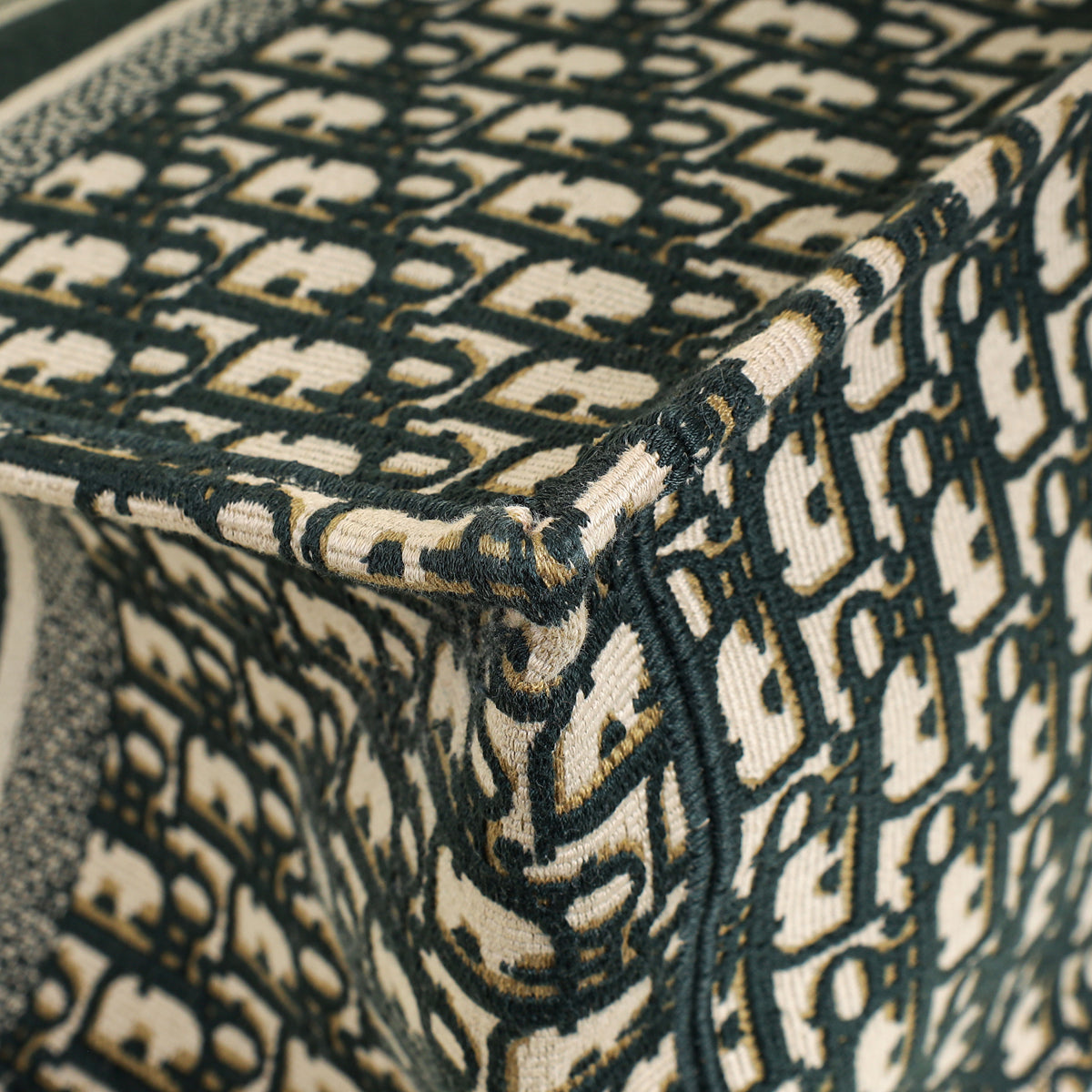 Christian Dior Dark Green Oblique w/ "ALANOUD" Embroidery Book Tote Large Bag