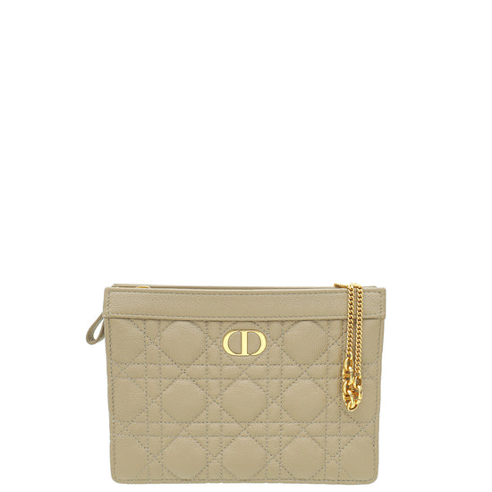 Christian Dior Sand Caro Zipped Pouch With Chain