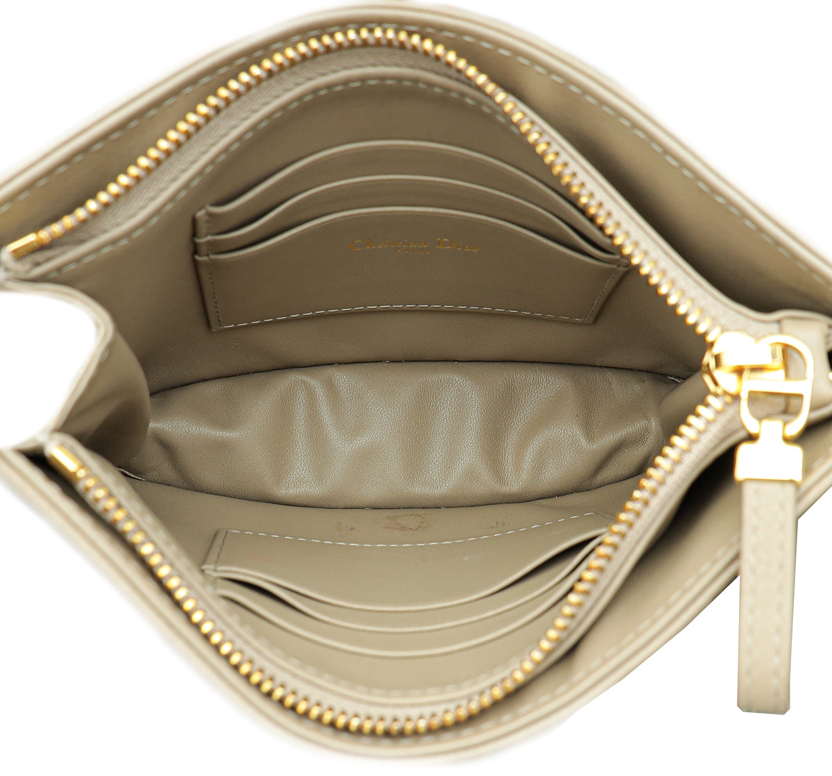 Christian Dior Sand Caro Zipped Pouch With Chain