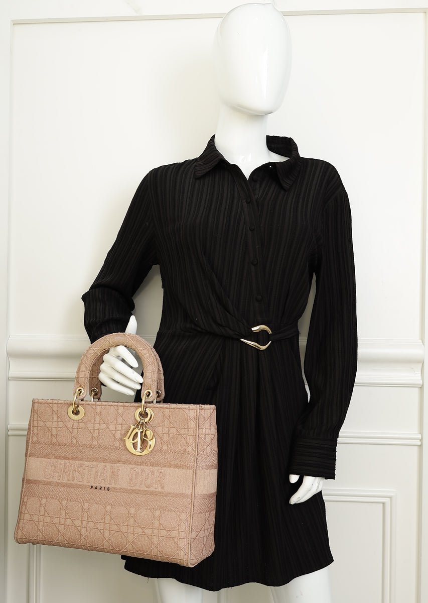 Christian Dior Pink Embroidered Lady D-Lite Large Bag