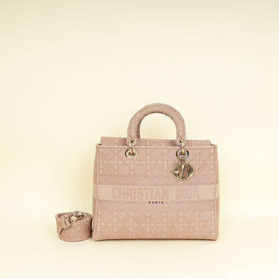 Christian Dior Pink Embroidered Lady D-Lite Large Bag