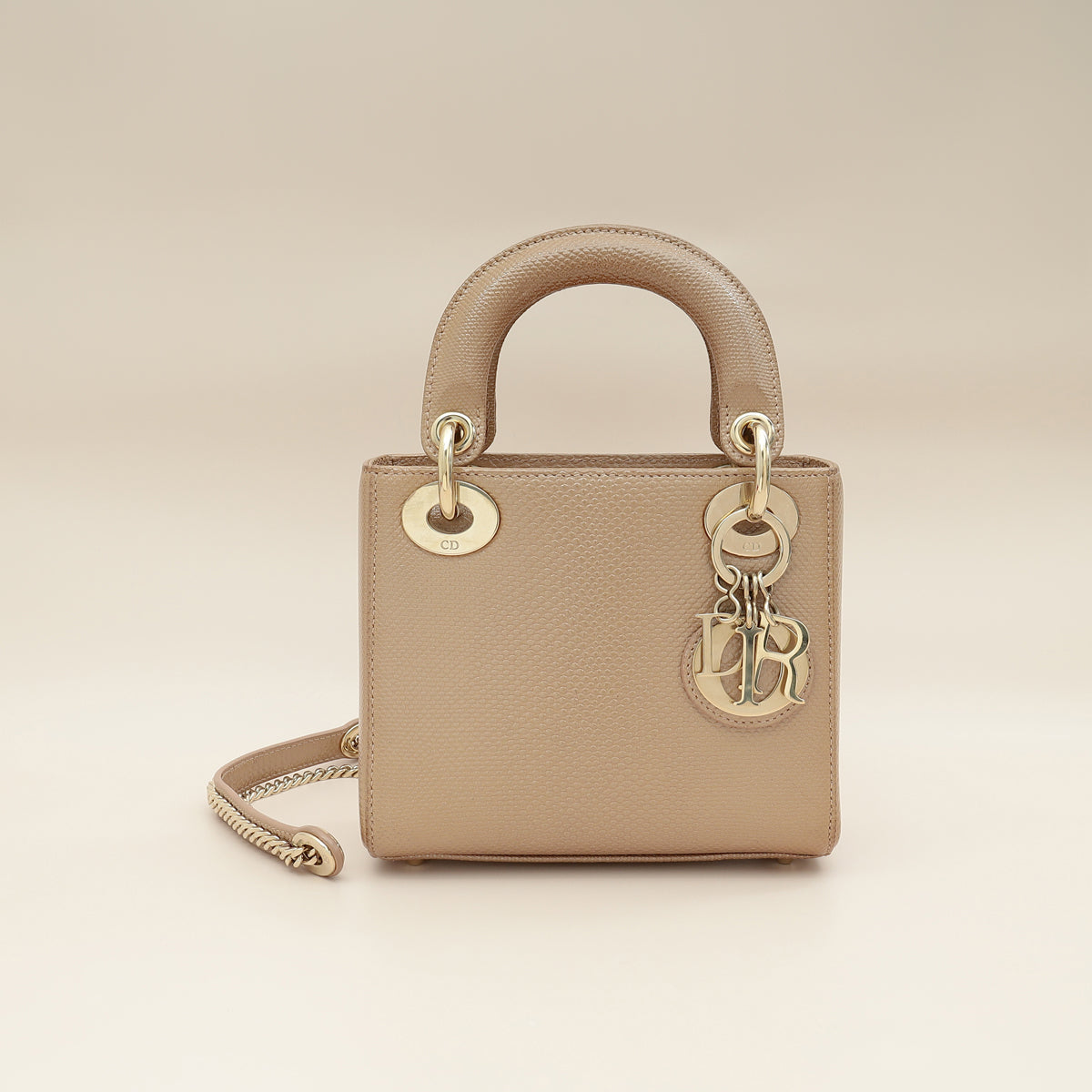 Christian Dior Metallic Beige Embossed Lizard Lady Dior Mini Bag-Christian Dior-THE CLOSET