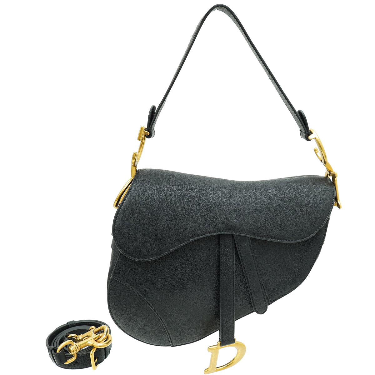 Christian Dior Black Saddle Medium Bag W/ Strap-Christian Dior-THE CLOSET
