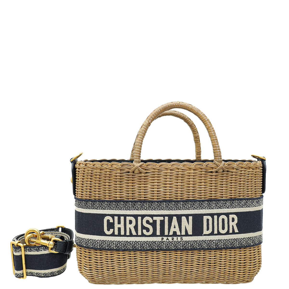 Christian Dior Bicolor Oblique Jacquard Wicker Basket Bag-Christian Dior-THE CLOSET