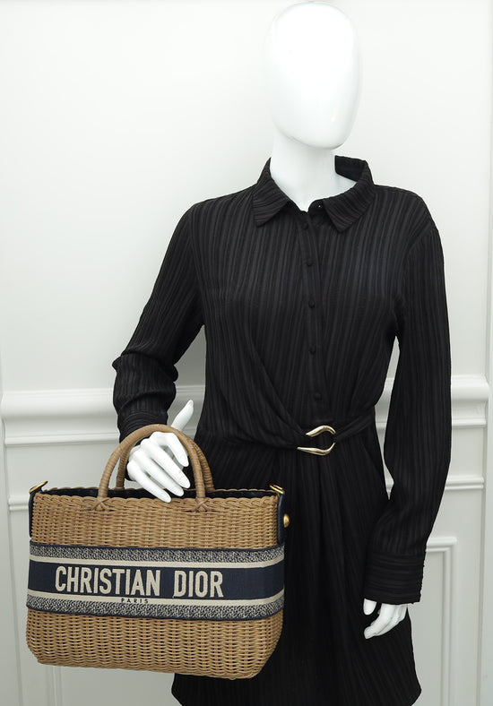 Christian Dior Bicolor Oblique Jacquard Wicker Basket Bag