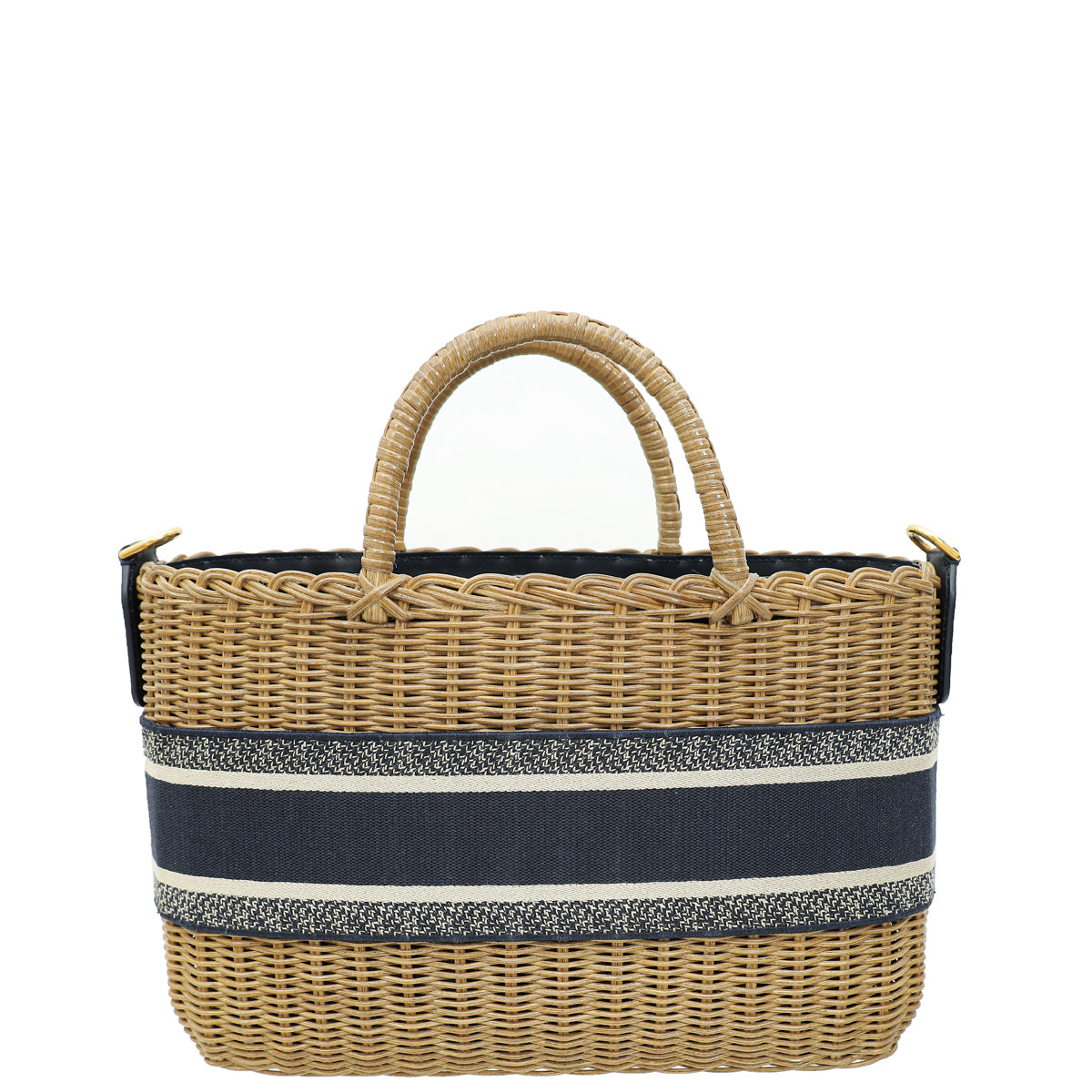 Christian Dior Bicolor Oblique Jacquard Wicker Basket Bag-Christian Dior-THE CLOSET