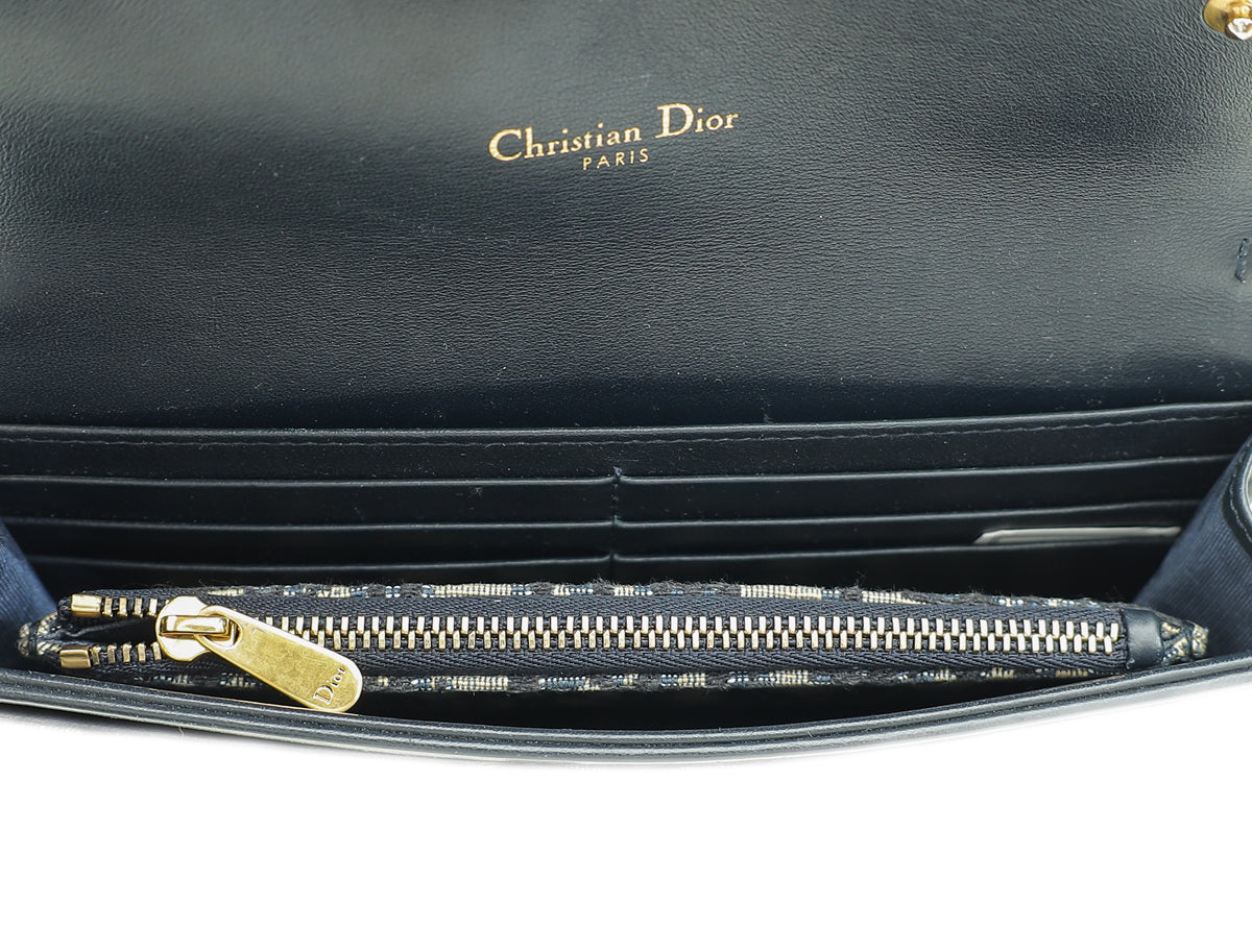 Christian Dior Blue Oblique Saddle Long Wallet W/ Chain