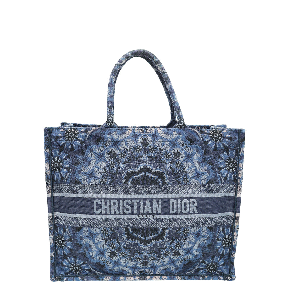 Christian Dior Navy Blue Book Tote KaleiDiorscopic Embroidered Large Bag-Christian Dior-THE CLOSET