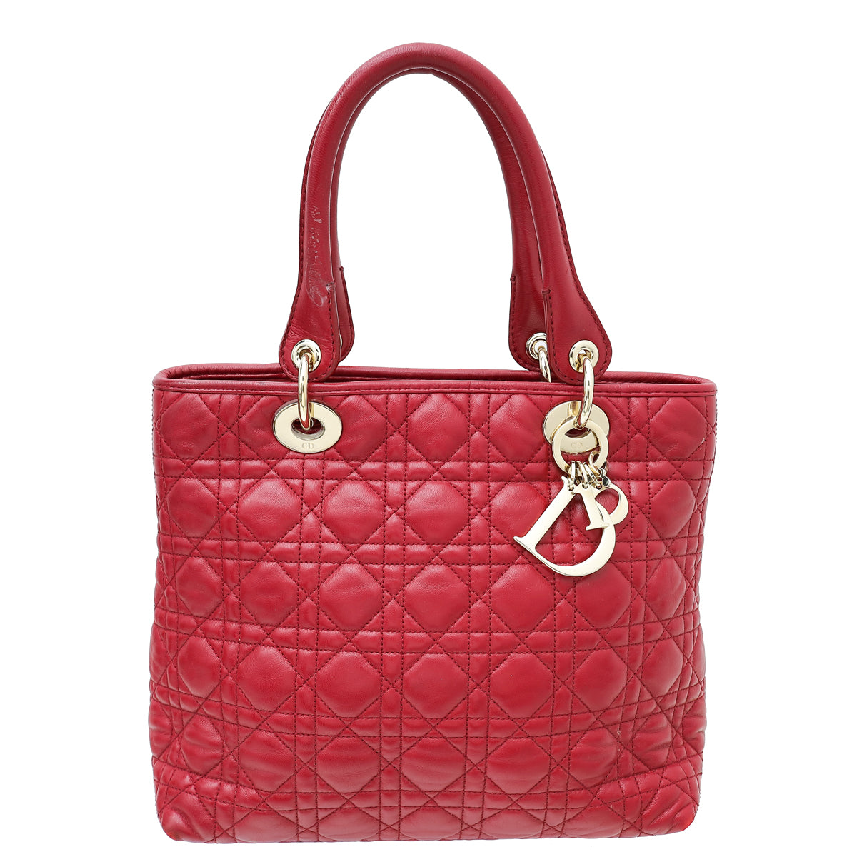 Christian Dior Red Lady Dior Cannage Soft Tote Bag