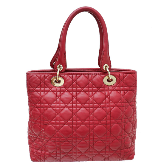 Christian Dior Red Lady Dior Cannage Soft Tote Bag