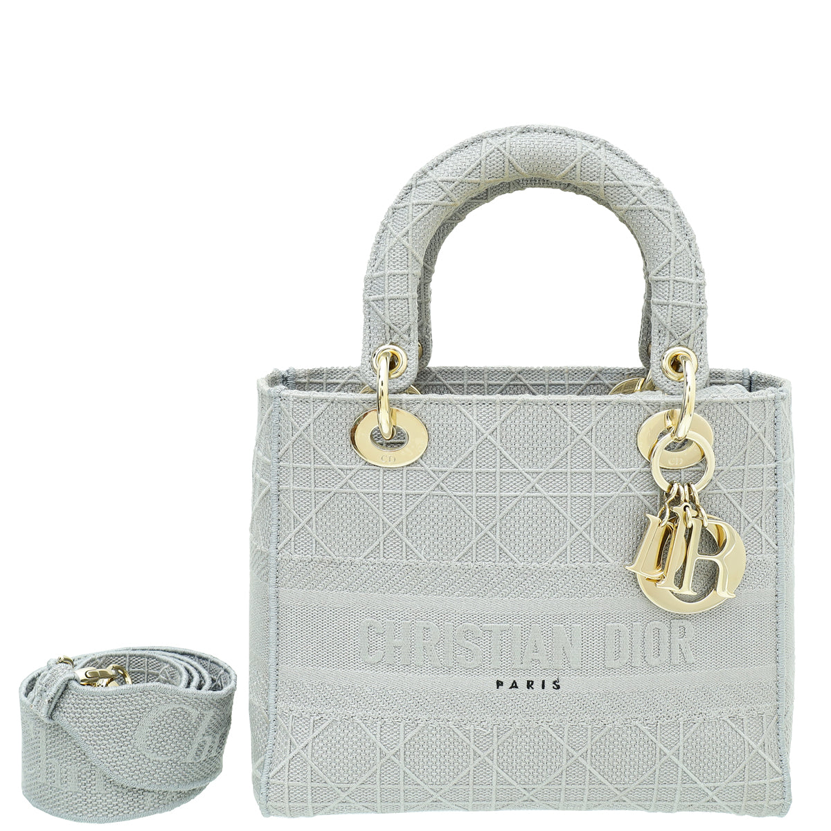 Christian Dior Grey Lady D-lite Cannage Embroidery Medium Bag-Christian Dior-THE CLOSET