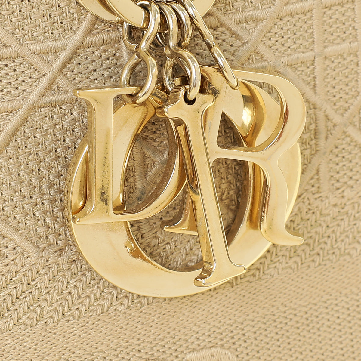 Christian Dior Beige Lady D-Lite Cannage Embroidery Medium Bag