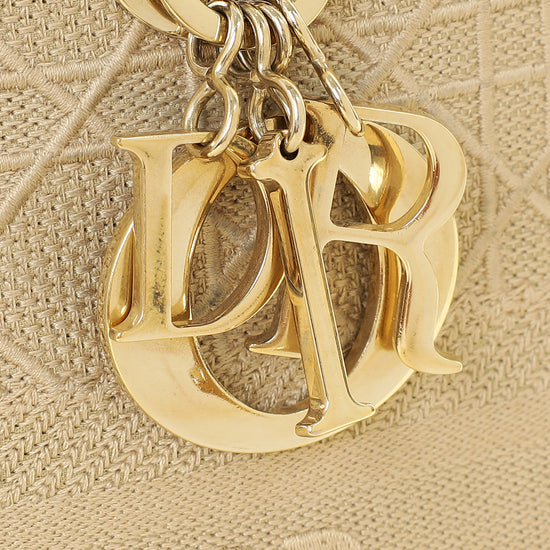 Christian Dior Beige Lady D-Lite Cannage Embroidery Medium Bag