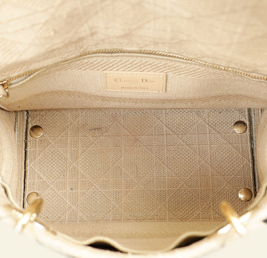 Christian Dior Beige Lady D-Lite Cannage Embroidery Medium Bag