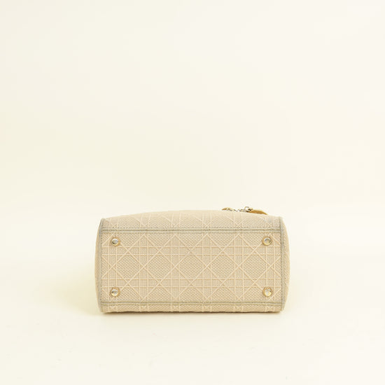 Christian Dior Beige Lady D-Lite Cannage Embroidery Medium Bag