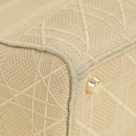 Christian Dior Beige Lady D-Lite Cannage Embroidery Medium Bag