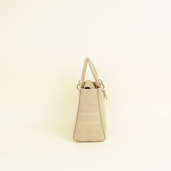 Christian Dior Beige Lady D-Lite Cannage Embroidery Medium Bag