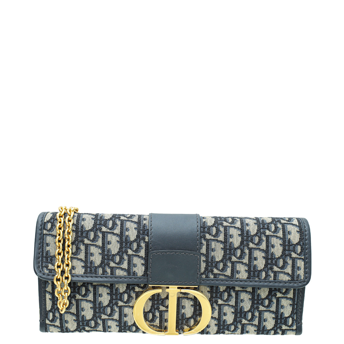 Christian Dior Navy Blue Oblique 30 Montaigne Chain Clutch-Christian Dior-THE CLOSET