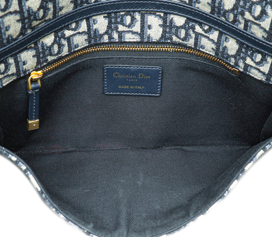 Christian Dior Navy Blue Oblique 30 Montaigne Chain Clutch