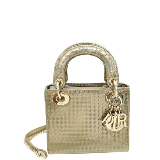 Christian Dior Champaign Lady Dior Microcannage Mini Chain Bag