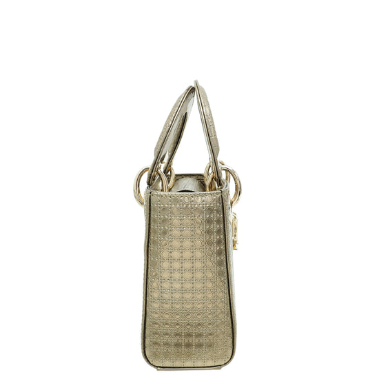 Christian Dior Champaign Lady Dior Microcannage Mini Chain Bag