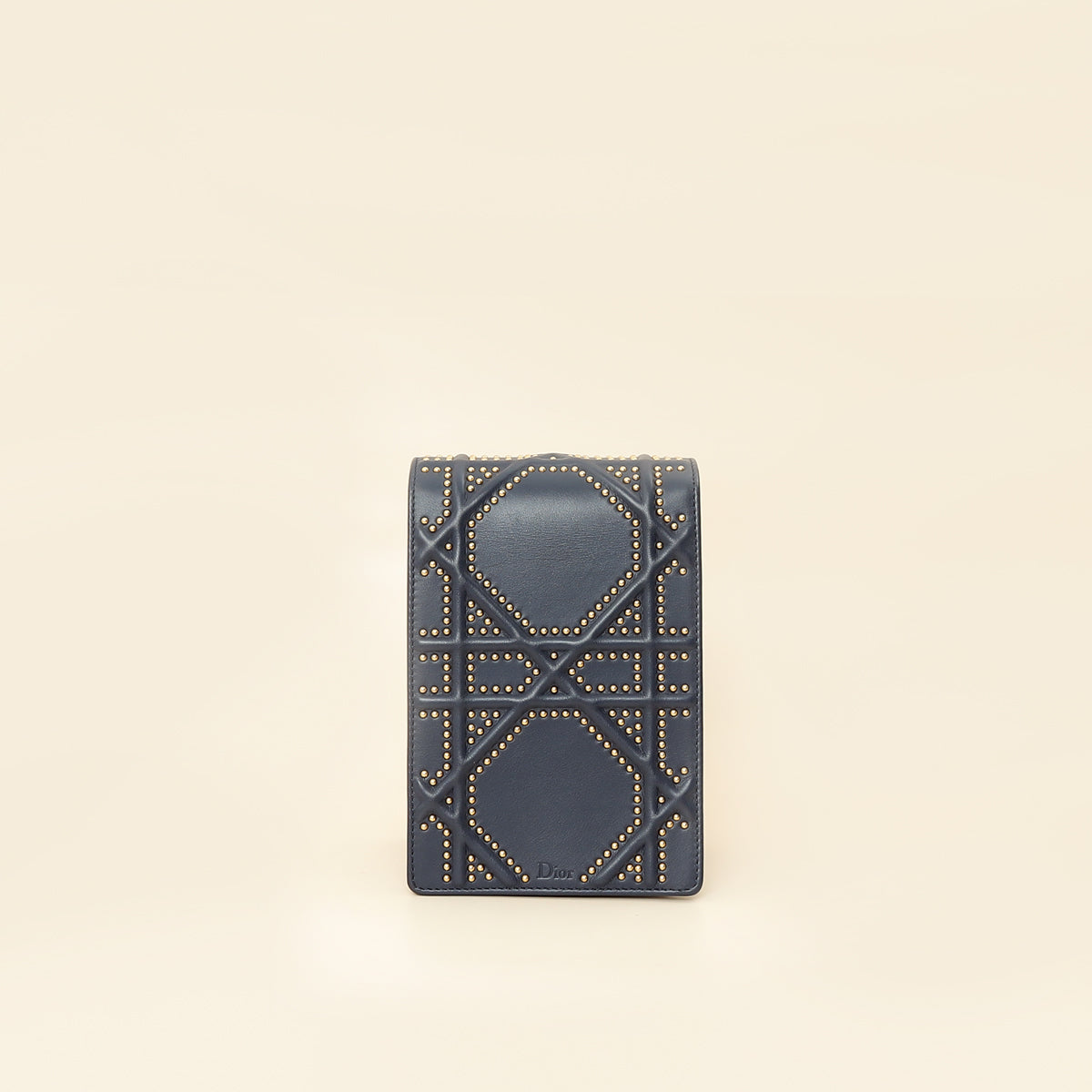 Christian Dior Navy Blue Diorama Studded Vertical Chain Wallet-Christian Dior-THE CLOSET