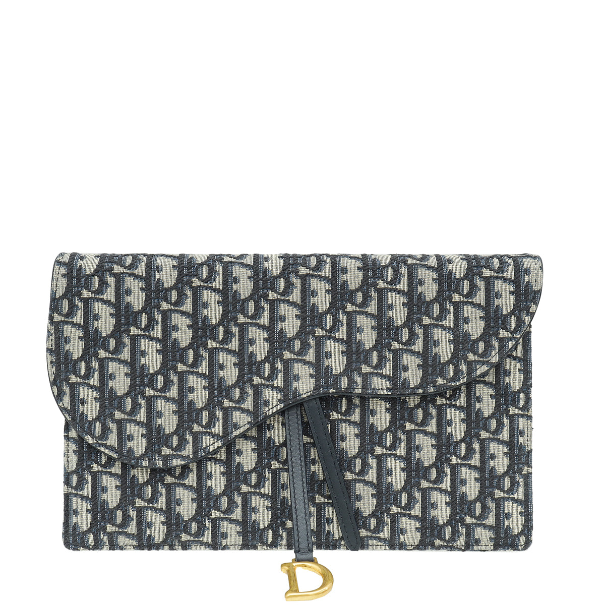 Christian Dior Navy Blue Oblique Saddle Pouch Clutch-Christian Dior-THE CLOSET
