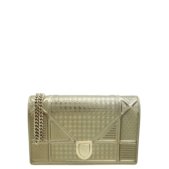 Christian Dior Champaign Microcannage Diorama Wallet On Chain