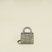 Christian Dior Metallic Grey Green Lady Dior Python Leather Mini Chain Bag