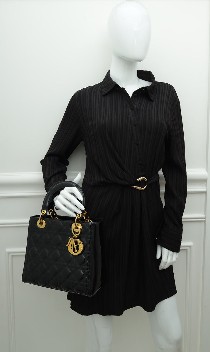 Christian Dior Black Lady Dior Medium Bag