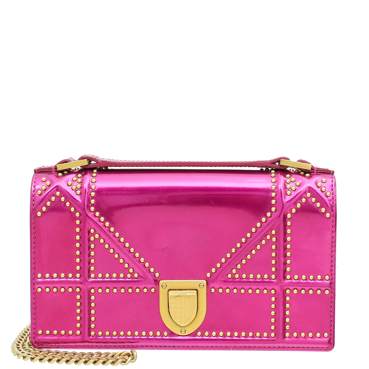 Christian Dior Metallic Fuchsia Studded Diorama Wallet on Chain-Christian Dior-THE CLOSET